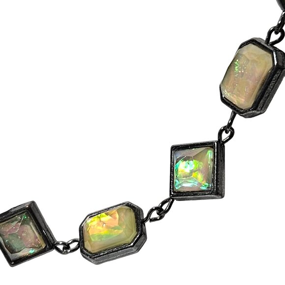 Elegant Opal Gemstone Square Link Necklace Fashion Jewelry Charming Charlie - Picture 2 of 5